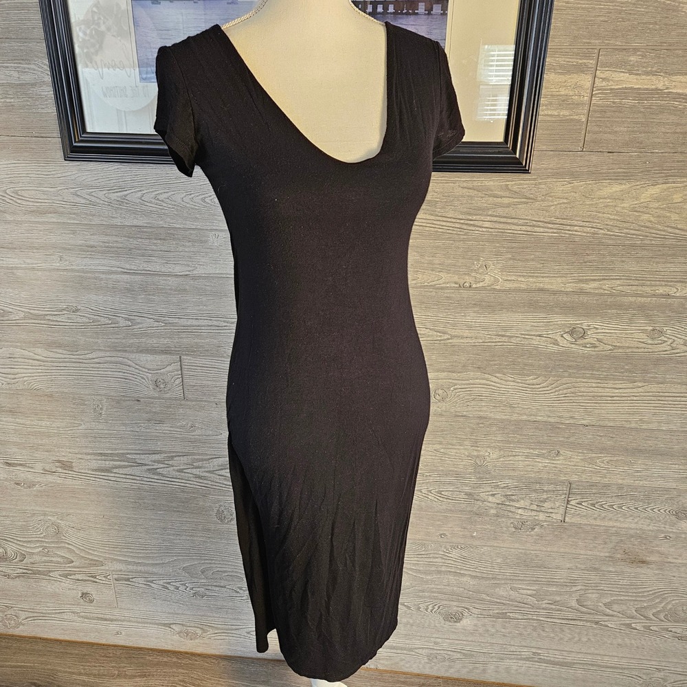 See You Monday Womens XL Black Short Sleeve Scoop Neck Bodycon Midi Dress D7557